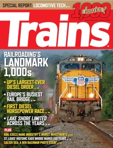 Front Cover of the Trains magazine Feb. 2024